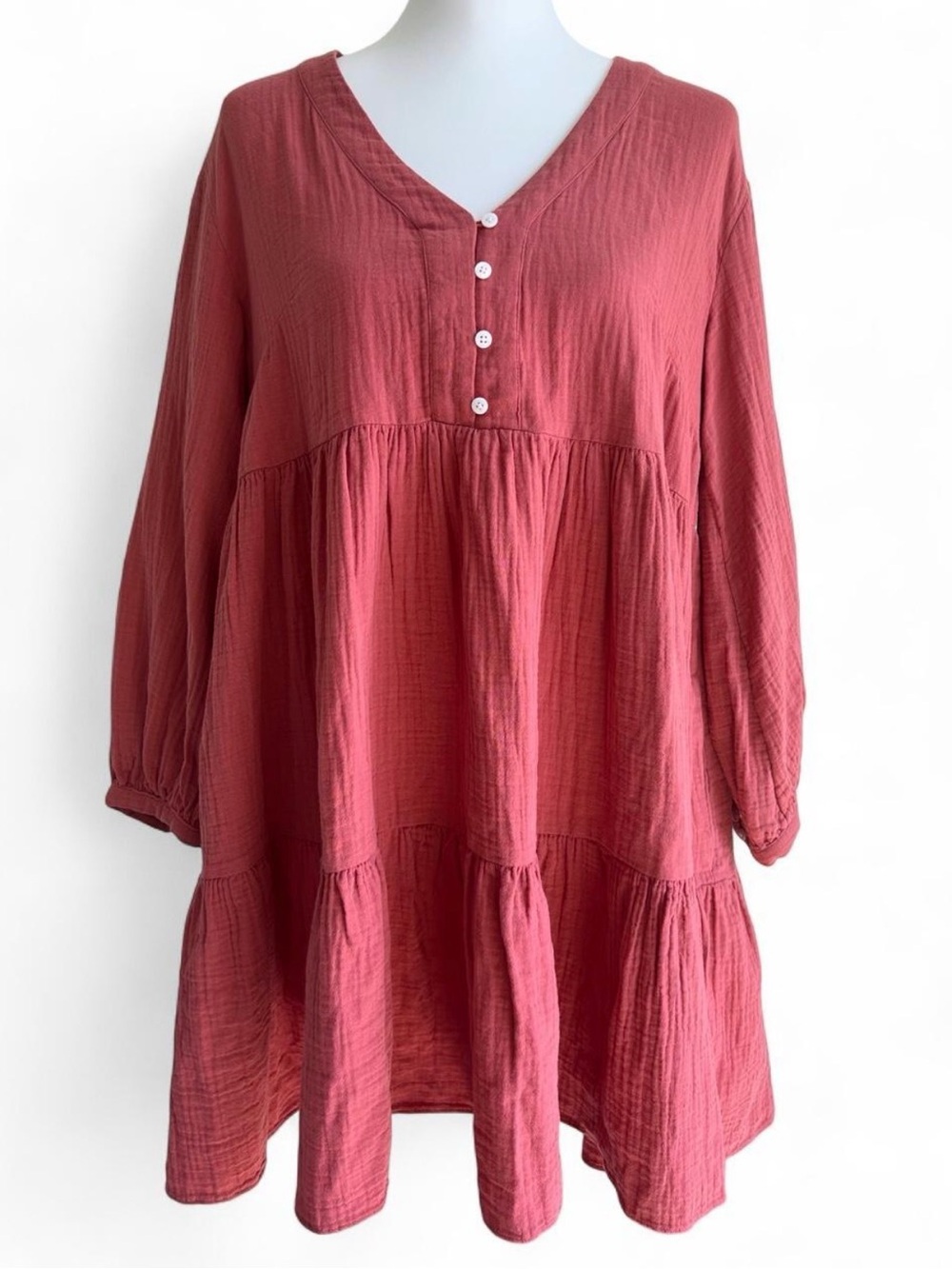 Madewell Gauze Tiered Mini Dress Pink Size 8 V-Neck Long Sleeve